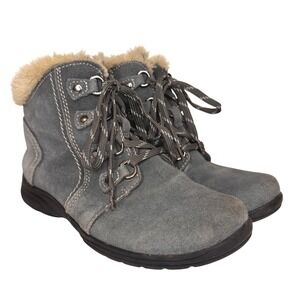 Earth Origins Crowley Suede Lace Up Boots Size 7.5 Faux Fur Lined Winter Outdoor